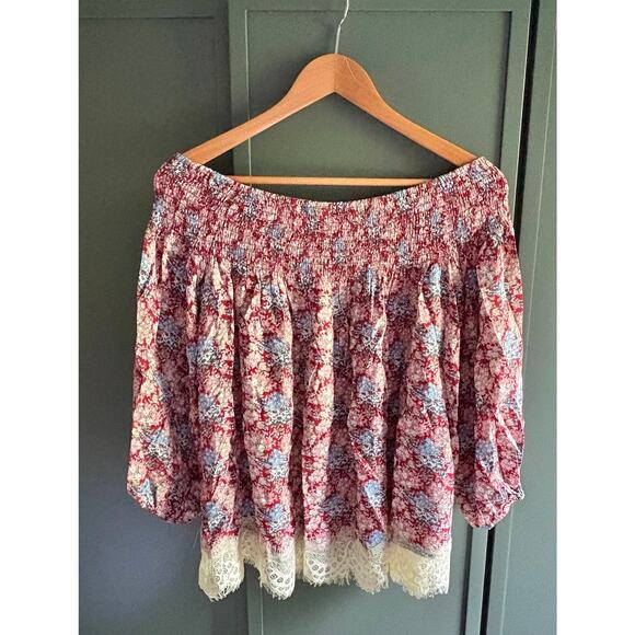 ANTHROPOLOGIE VANESSA VIRGINIA sz L smocked neck flowy top EUC - Picture 3 of 3